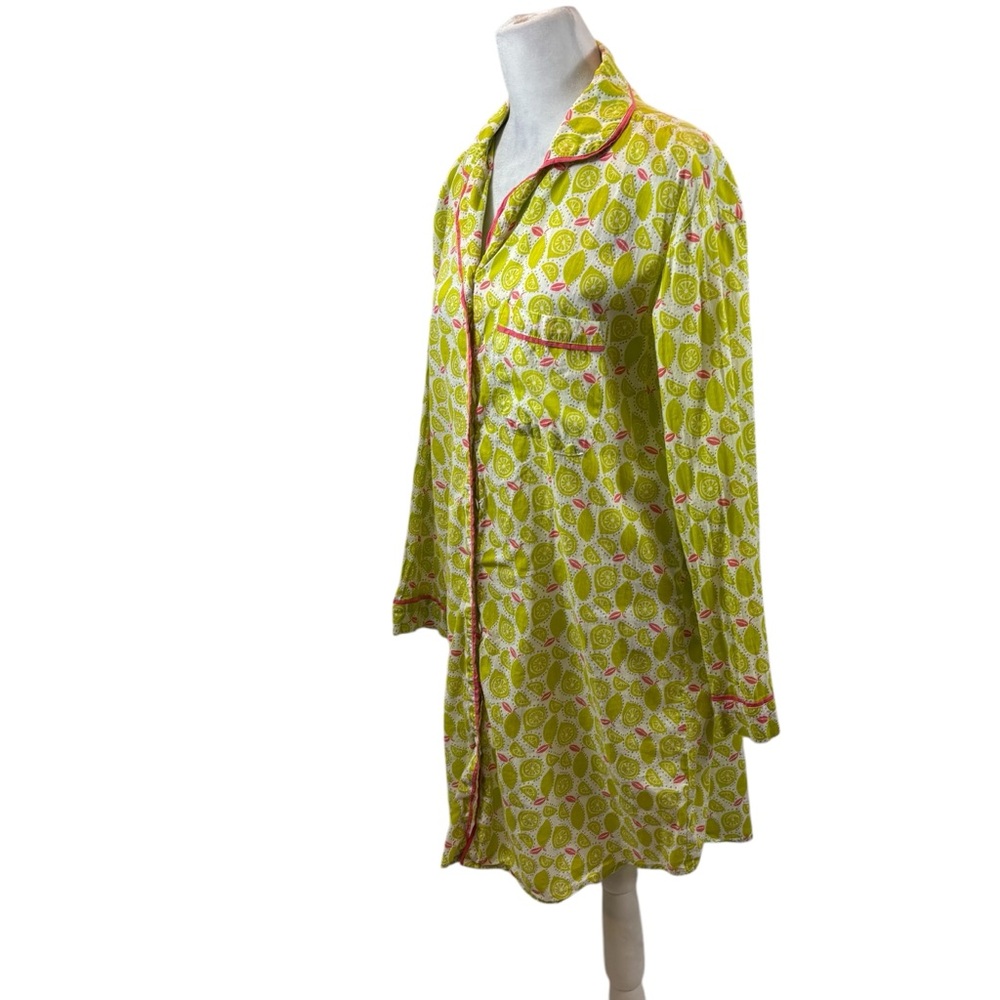 Ladies Rock Paper Flower Brand Button Down‎ Long Sleeve Night Shirt Size Small